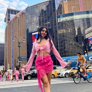 Baby Pink Ruffle tie front top